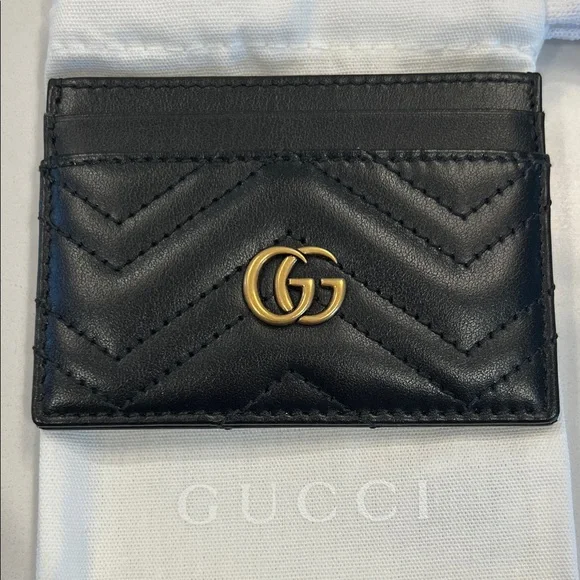 New Gucci Black GG Marmont Chevron Leather Card Case - Picture 2 of 5